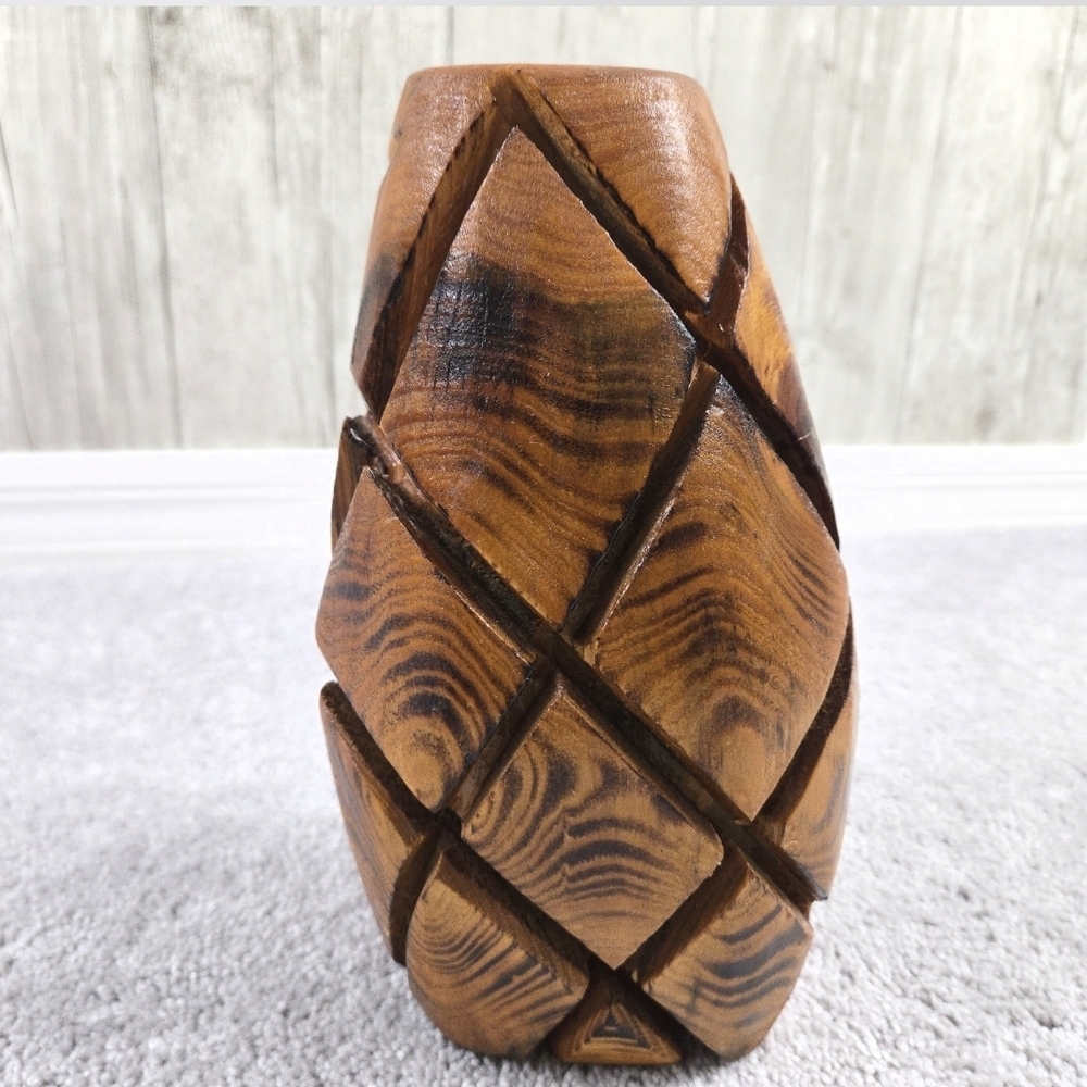 Vintage Hand Carved Wood Candle Holder Full Block Heavy Large Rustic Cabin Cotta